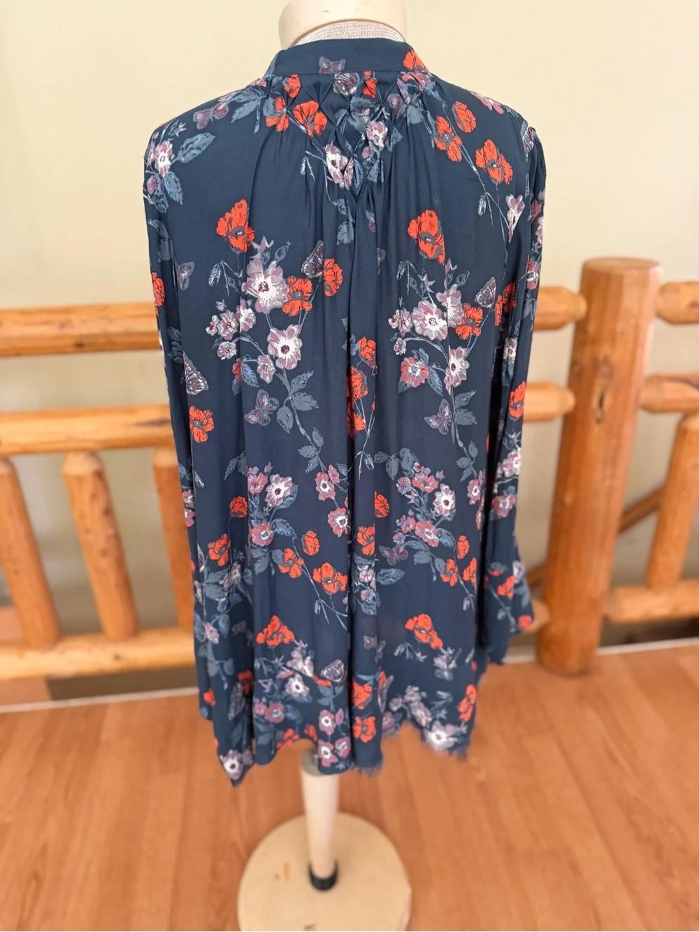 Free People So Fine Floral Smocked Crepe Top - Sz Large